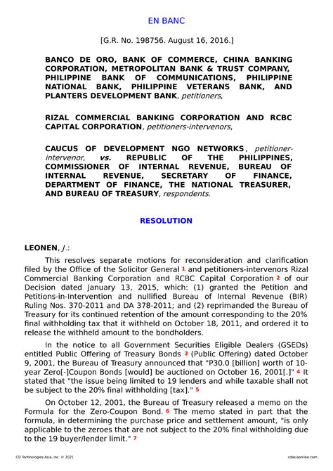 G.R. No. 198756. August 16, 2016 (Case Brief / Digest).